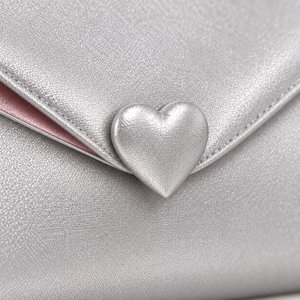 Beauty Goods Cosmetic <b>Bag</b> Envelope Shape Heart Snap Closure Metallic Silver Cherry Blossom Pouch Custom Logo - Product Image 2