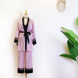 <span class=keywords><strong>Pijamas</strong></span> a Rayas para Mujer, Ropa de Dormir Sexy con Estampado de Diamantes de Imitación, Pijama y Bata Corta para Mujer, Camisón Sexy para Damas - Product Image 4