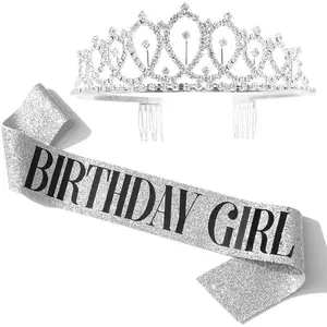 Glitter Silber Schwarz Geburtstags geschenke Geburtstags schärpe Tiara Kit für Frauen Fun Party begünstigt Geburtstags feier zubehör