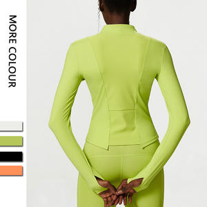 เสื้อโยคะผู้หญิงแบบรัดรูป ผ้าไนลอน ระบายอากาศ แห้งเร็ว ป้องกันแบคทีเรีย ป้องกันไฟฟ้าสถิต สำหรับออกกำลังกาย ฤดูใบไม้ร่วง ฤดูหนาว แบบซิป สีนู้ด รับผลิตแบบ OEM ODM - Product Image 3