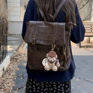 Japanese JK Style <b>School</b> <b>Backpack</b> Brown Leather Flip Magnetic Clasp Curved Shoulder Straps Female Student <b>Backpack</b> - Product Image 3