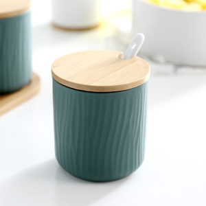 Vaso di condimento in ceramica con cucchiai di coperchio vaso di spezie per condimento all'ingrosso - Product Image 4