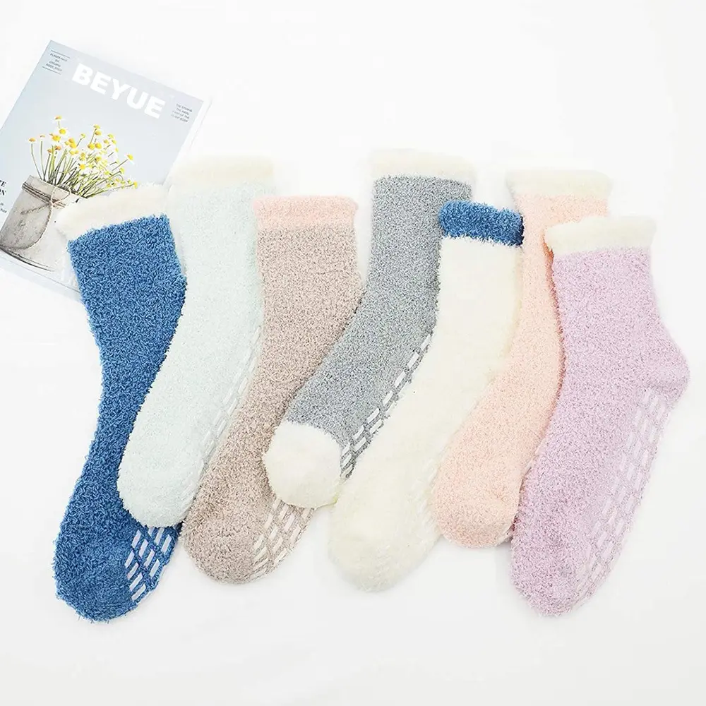 Popular Colorful Sleeping Winter Socks Woman Fluffy Thick Girls Thermal Cozy Soft Fuzzy Microfiber Warm Socks