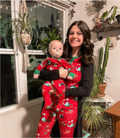 Conjunto de Pijamas Navideños Familiares de Manga Larga, Pijamas de Poliéster con Estampado Personalizado a Juego para Padres e Hijos, Ropa de Dormir para Fiestas Navideñas