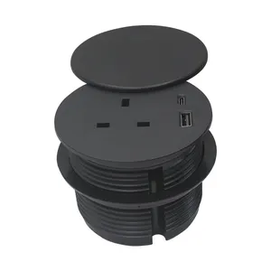 80Mm Smart Uk Round Grommet Bureau Stopcontact Met Usb A + USB-C Laadpoorttop Met Rotatiekap