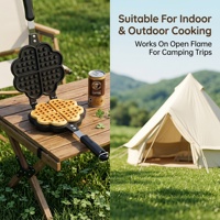 Poêle à gaufres classique pliable pour camping, en acier au carbone Clover Heart, revêtement multicouche, 35x13.5cm, pour cuisinière à gaz