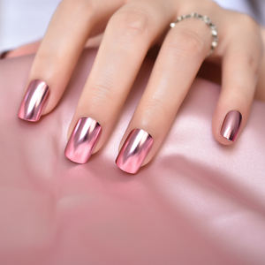 <span class=keywords><strong>Uñas</strong></span> postizas acrílicas de oro rosa decoración salón Squoval metálico de lujo a presión <span class=keywords><strong>en</strong></span> las <span class=keywords><strong>uñas</strong></span> - Product Image 1