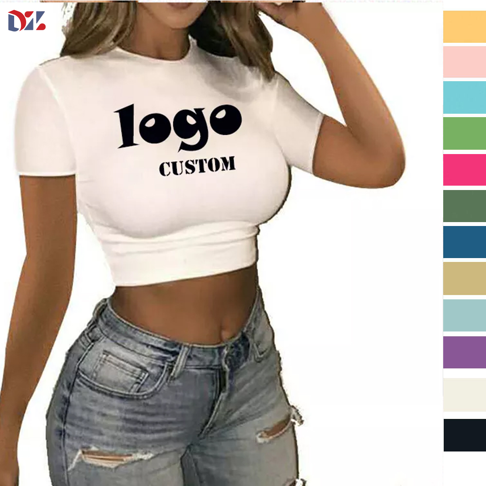 Custom Logo Women Solid Print T-shirts Women Stylish Short Sleeve Crop Tops T-shirts Sexy Shirts For Women New Styles