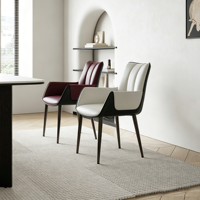 Chaise de salle à manger minimaliste italienne Insight avec dossier rembourré en microfibre, revêtement en cuir, pieds en métal - Chaise Heather