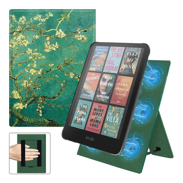 Double hand strap Kindle case Custom for Kindle Paperwhite 11th 12th Gen 2024 strong magnetic detachable back cover book style