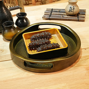New Chinese style Japanese <b>tea</b> <b>tray</b>/<b>tray</b>, imitation copper plastic round household imitation wood barbecue <b>tray</b>/water cup <b>tray</b> - Product Image 2