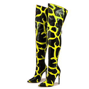 Big Size 47 Women Mixed Print Back Zipper Long Boots High Heels Over Knee <b>Booties</b> Pointed Toe Wide Fit Thigh High Dress Shoes - Product Image 5