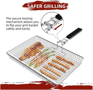 Stainless Steel Grill Fish Meat Vegetable Basket BBQ Accessories Utensils Grilling Basket Wood Handle for Outdoor Camping Party - Product Image 2