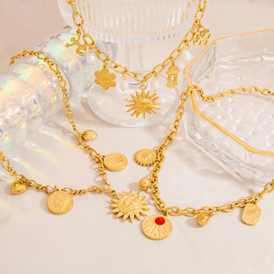 สร้อยคอรูปหัวใจสแตนเลสสตีลพร้อมจี้รูปหัวกะโหลกและหัวใจ ชุบทอง 18K สายคล้องไหปลาร้า สำหรับใส่ทุกวัน เครื่องประดับเสริมเสน่ห์ - Product Image 1