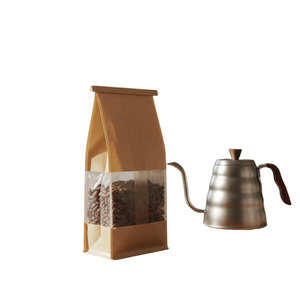 Window-front kraft paper bags with a flat bottom and a resealable closure, suitable for <b>packaging</b> coffee, bread and dried fruit - Product Image 1