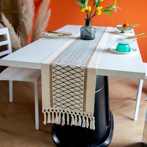 Linge Tablestant Lit Pied Serviette Couleur Bloqué Noué Gland Salon Meuble TV <span class=keywords><strong>Table</strong></span> Basse Longue Nappe <span class=keywords><strong>Chemin</strong></span> <span class=keywords><strong>De</strong></span> <span class=keywords><strong>Table</strong></span> - Product Image 5