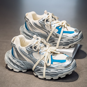 Chunky Dad Shoes <b>Men</b> Mesh Breathable Casual Sports Shoes Low <b>Heel</b> Solid Color Front Laces Platform Shoes Leisure Style - Product Image 4