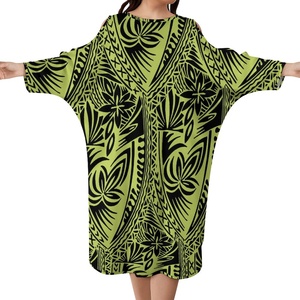 2022 estate moda donna abito con <span class=keywords><strong>spalle</strong></span> fredde Hawaii polinesiano Design tribale oversize Poncho Beach Dress abiti Casual da isola - Product Image 5