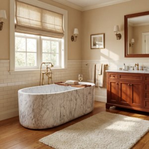 Baignoires ovales modernes sur mesure de luxe, exclusives, en marbre blanc/carrara, autoportantes, pour salle de bain, villa, hôtel - Product Image 6