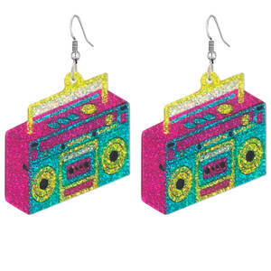 Hip Hop Shiny Acrylic Pendant <strong>Earrings</strong> Vintage Era Lightning Elements Radio <strong>Tape</strong> Styled <strong>Earrings</strong> for Women - Product Image 3