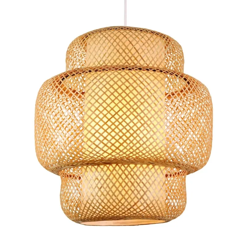 Modern Bamboo Hand Woven Bamboo Art Chandelier E27 Dining Room Bamboo Lantern Pendant Light Bedroom Cafe Vintage Hang Lamp