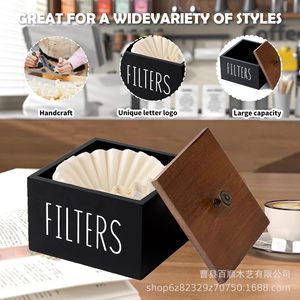 กล่องเก็บกรองกาแฟไม้พร้อมฝาปิด กล่องใส่อุปกรณ์บาร์กาแฟทรงสี่เหลี่ยมสีดำ - Product Image 1