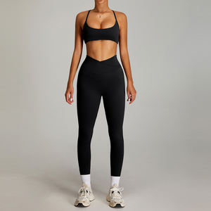 Mallas de cintura en forma de V cruzada de <span class=keywords><strong>2</strong></span> piezas de alta calidad para mujer, ropa deportiva para Fitness y Yoga, Sujetador deportivo, conjuntos de Fitness para gimnasio - Product Image 2