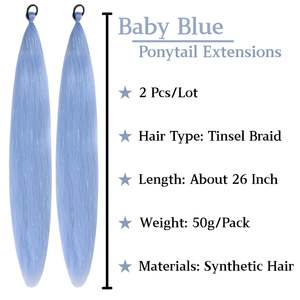 Extensions <span class=keywords><strong>de</strong></span> <span class=keywords><strong>queue</strong></span> <span class=keywords><strong>de</strong></span> <span class=keywords><strong>cheval</strong></span> en paillettes bleu bébé pour femmes et filles, accessoires pour cheveux, <span class=keywords><strong>queue</strong></span> <span class=keywords><strong>de</strong></span> <span class=keywords><strong>cheval</strong></span> synthétique tressée avec élastique - Product Image 2