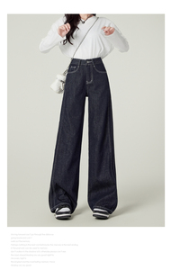 <span class=keywords><strong>Pantalon</strong></span> en jean pour <span class=keywords><strong>femme</strong></span>, <span class=keywords><strong>bleu</strong></span> <span class=keywords><strong>marine</strong></span>, taille haute, coupe droite amincissante, ample, décontracté, vintage, style américain, jambe large - Product Image 3
