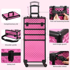 Valise de maquillage en aluminium à roulettes avec fermeture à verrouillage, résistante à l'<span class=keywords><strong>eau</strong></span>, durable - Valise de cosmétologie professionnelle pour salon/coiffeur - Product Image 4