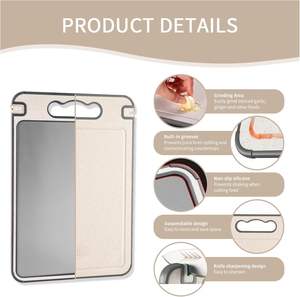Tabla de Cortar de Acero Inoxidable 304 de Doble Cara con Paja de Trigo, Fácil de Limpiar, para Cocina - Product Image 4