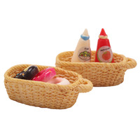 Jouet miniature alimentaire, beignets, ensemble de 7 pièces, mini modèle de panier, salade, sauce tomate, modèle 1:12, maison de poupée