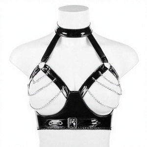 S-3XL Haut court dos nu effet mouillé, <span class=keywords><strong>bustier</strong></span> à découpes avec chaîne métallique, sexy, pour cosplay, clubwear, style camisole ou gilet court - Product Image 1