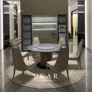 Modern Luxury Furniture <strong>Kitchen</strong> Table <strong>Set</strong> 4 Chairs Top Round <strong>Corner</strong> Stainless Steel Marble <strong>Dining</strong> Table <strong>Set</strong> - Product Image 3