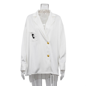 Trendy Clothes 2023 Loose Print Satin <strong>Office</strong> Ladies Casual <strong>Blazers</strong> Long Sleeve <strong>Blouses</strong> Elegant White Shirt for <strong>Women</strong> - Product Image 4