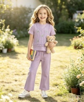 Ensemble de 3 pièces de haute qualité pour filles : débardeur, t-shirt à manches courtes et pantalon évasé. Tenue quotidienne douce et décontractée.