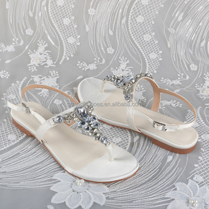 Customized Ivory Fabric Dressy Flat <strong>Sandals</strong> for Wedding with <strong>Jewels</strong> Women Bridal <strong>Sandals</strong> - Product Image 5