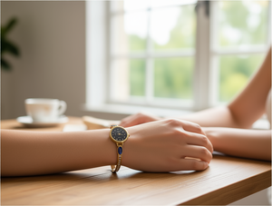 Orologio da donna con cassa rotonda analogica al quarzo con diamanti in oro e cinturino in oro giallo colori misti - Product Image 2