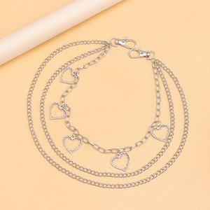 โซ่คล้องกางเกงรูปหัวใจ ทำจากโลหะผสมสังกะสี หลายชั้น ประดับด้วยคริสตัลแบบกลวง สำหรับสวมใส่ในชีวิตประจำวัน เครื่องประดับแฟชั่นสไตล์พังก์ - Product Image 3