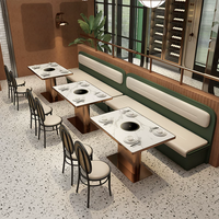 Meubles de restaurant coréens et brésiliens pour barbecue et hot pot, en pierre de marbre, comprenant table de grill, banquette et chaise de salle à manger