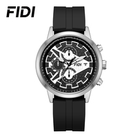 Montre à quartz pour homme FIDI, bracelet en silicone noir, montre sport, étanche, élégante, analogique, pour un usage quotidien, décontracté ou professionnel