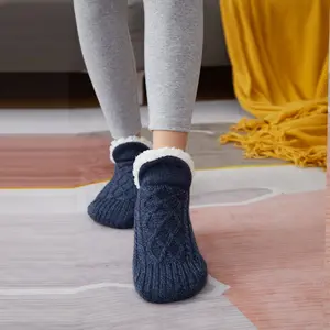 Women Men Stylish cable knit Slipper Winter Socks Fluffy Warm plush lining Fleece Lined Ankle bootie socks