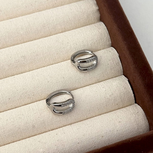 S925 Sterling Silver Hoop <b>Earrings</b> Geometric Design Channel Setting Sparkling Diamond Women's Everyday Wear Fine <b>Cuff</b> <b>Earrings</b> - Product Image 1