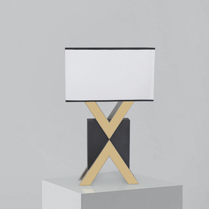 Lámpara de Mesa Cuadrada Negra Dorada X con Pantalla para Oficina - Product Image 2