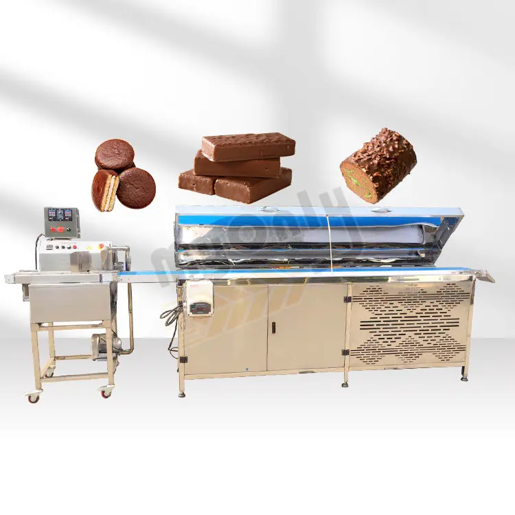 केक Melter चॉकलेट गुस्सा Enrober/ 250kg/एच के लिए ठंडा सुरंग मशीन कोटिंग रोल चॉकलेट