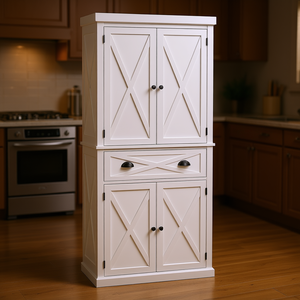 Armadio Dispensa Bianco Autoportante a 4 Ante in MDF per Cucina - Product Image 2