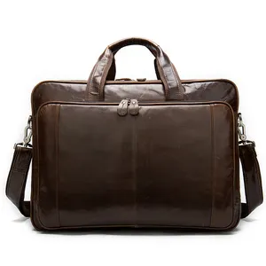 Luxe Mannen Aktetas Voor Mannen Computer Tas Grote Tote Laptop Waterdicht Retro Business Mannen Echt Lederen Aktetas