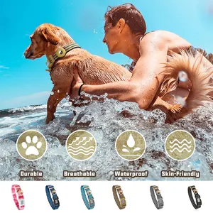 Collar táctico ajustable para perro, accesorio reflectante de nailon personalizado con cubierta Airtag, fabricante de alta calidad