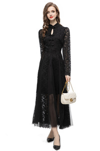 Abito lungo <span class=keywords><strong>in</strong></span> pizzo nero all'ingrosso 2024 <span class=keywords><strong>vestiti</strong></span> autunnali da donna ricamo <span class=keywords><strong>in</strong></span> pizzo Sexy <span class=keywords><strong>Tulle</strong></span> Mesh abito da sera a manica lunga XL - Product Image 2