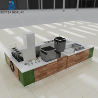 Conception de kiosque de jus de café de centre commercial de luxe Comptoir de présentation des aliments Conception de comptoir de bar durable Kiosque de vente au détail personnalisé à vendre